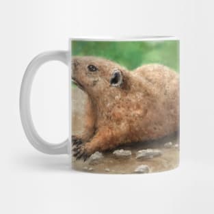 Painting of a Groundhog Looking Up, in a Green Field Mug